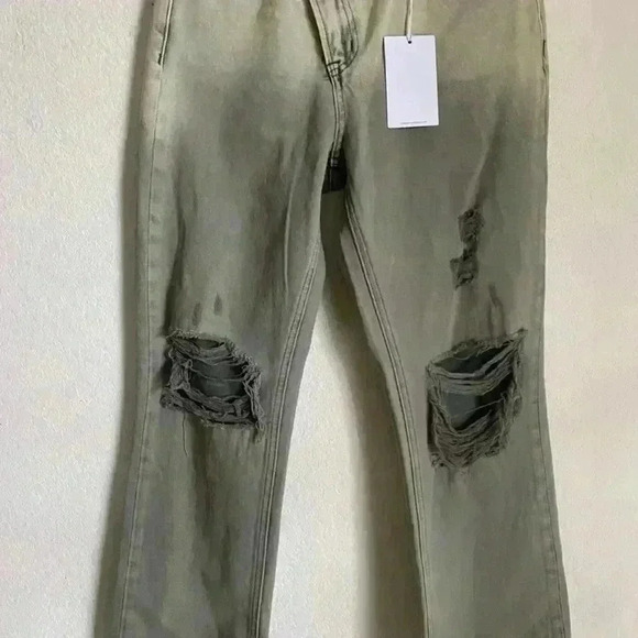 VERVET Super High Rise Criss Cross Waistband Crop Straight Jeans Olive Wash 25 - Picture 6 of 15